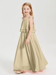 Chiffon Junior Bridesmaid Dresses Long Cascading Skirt Champagne