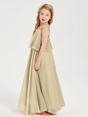 Chiffon Junior Bridesmaid Dresses Long Cascading Skirt Champagne