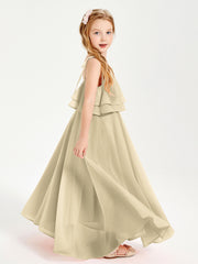Chiffon Junior Bridesmaid Dresses Long Cascading Skirt Champagne