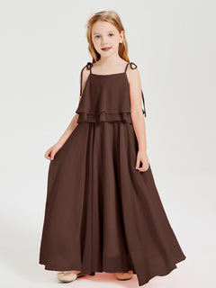 Chiffon Junior Bridesmaid Dresses Long Cascading Skirt Chocolate