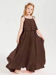Chiffon Junior Bridesmaid Dresses Long Cascading Skirt Chocolate