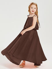 Chiffon Junior Bridesmaid Dresses Long Cascading Skirt Chocolate