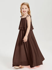 Chiffon Junior Bridesmaid Dresses Long Cascading Skirt Chocolate