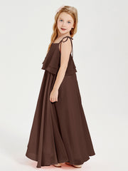Chiffon Junior Bridesmaid Dresses Long Cascading Skirt Chocolate
