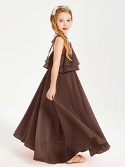 Chiffon Junior Bridesmaid Dresses Long Cascading Skirt Chocolate