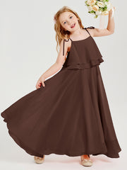 Chiffon Junior Bridesmaid Dresses Long Cascading Skirt Chocolate