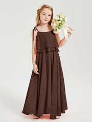 Chiffon Junior Bridesmaid Dresses Long Cascading Skirt Chocolate