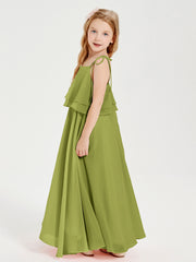 Chiffon Junior Bridesmaid Dresses Long Cascading Skirt Clover