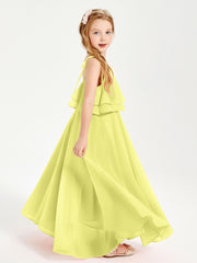 Chiffon Junior Bridesmaid Dresses Long Cascading Skirt Daffodil