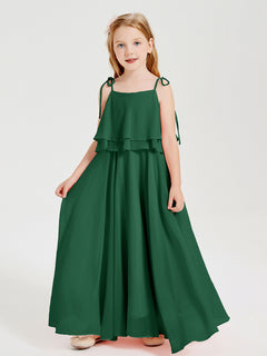 Chiffon Junior Bridesmaid Dresses Long Cascading Skirt Dark Green