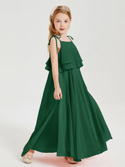 Chiffon Junior Bridesmaid Dresses Long Cascading Skirt Dark Green
