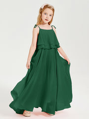 Chiffon Junior Bridesmaid Dresses Long Cascading Skirt Dark Green