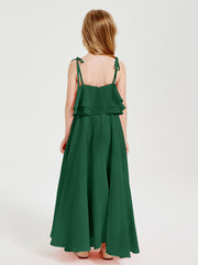 Chiffon Junior Bridesmaid Dresses Long Cascading Skirt Dark Green