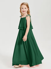 Chiffon Junior Bridesmaid Dresses Long Cascading Skirt Dark Green