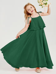 Chiffon Junior Bridesmaid Dresses Long Cascading Skirt Dark Green
