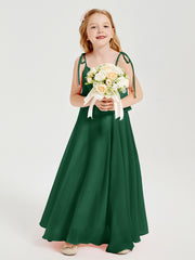 Chiffon Junior Bridesmaid Dresses Long Cascading Skirt Dark Green