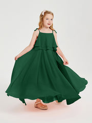 Chiffon Junior Bridesmaid Dresses Long Cascading Skirt Dark Green