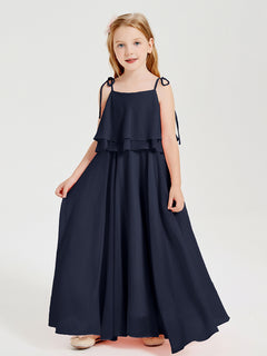 Chiffon Junior Bridesmaid Dresses Long Cascading Skirt Dark Navy