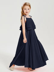 Chiffon Junior Bridesmaid Dresses Long Cascading Skirt Dark Navy