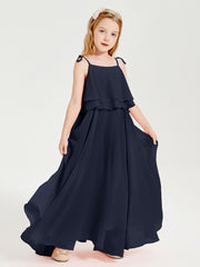 Chiffon Junior Bridesmaid Dresses Long Cascading Skirt Dark Navy
