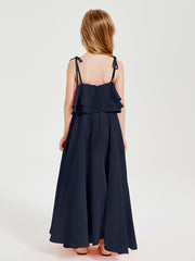 Chiffon Junior Bridesmaid Dresses Long Cascading Skirt Dark Navy