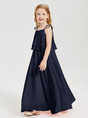 Chiffon Junior Bridesmaid Dresses Long Cascading Skirt Dark Navy