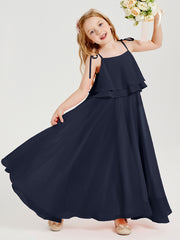 Chiffon Junior Bridesmaid Dresses Long Cascading Skirt Dark Navy