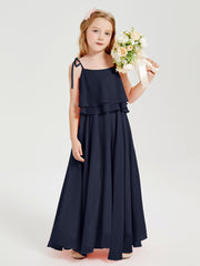 Chiffon Junior Bridesmaid Dresses Long Cascading Skirt Dark Navy