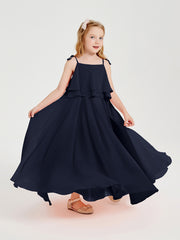 Chiffon Junior Bridesmaid Dresses Long Cascading Skirt Dark Navy