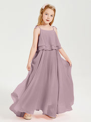 Chiffon Junior Bridesmaid Dresses Long Cascading Skirt Dusk