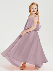 Chiffon Junior Bridesmaid Dresses Long Cascading Skirt Dusk