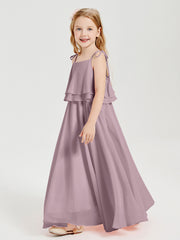 Chiffon Junior Bridesmaid Dresses Long Cascading Skirt Dusk