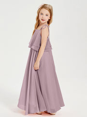 Chiffon Junior Bridesmaid Dresses Long Cascading Skirt Dusk