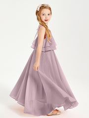 Chiffon Junior Bridesmaid Dresses Long Cascading Skirt Dusk