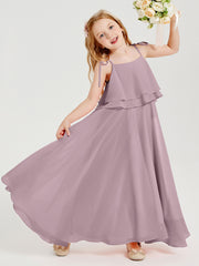 Chiffon Junior Bridesmaid Dresses Long Cascading Skirt Dusk