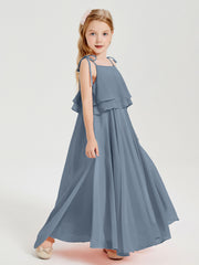 Chiffon Junior Bridesmaid Dresses Long Cascading Skirt Dusty Blue
