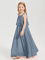 Chiffon Junior Bridesmaid Dresses Long Cascading Skirt Dusty Blue