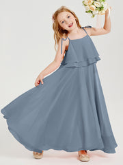 Chiffon Junior Bridesmaid Dresses Long Cascading Skirt Dusty Blue