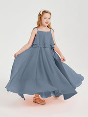 Chiffon Junior Bridesmaid Dresses Long Cascading Skirt Dusty Blue