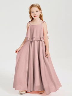 Chiffon Junior Bridesmaid Dresses Long Cascading Skirt Dusty Rose