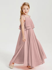 Chiffon Junior Bridesmaid Dresses Long Cascading Skirt Dusty Rose