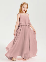 Chiffon Junior Bridesmaid Dresses Long Cascading Skirt Dusty Rose