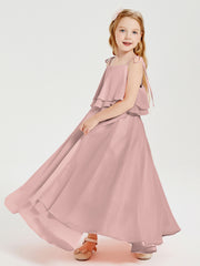 Chiffon Junior Bridesmaid Dresses Long Cascading Skirt Dusty Rose