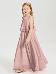 Chiffon Junior Bridesmaid Dresses Long Cascading Skirt Dusty Rose