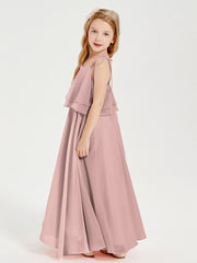 Chiffon Junior Bridesmaid Dresses Long Cascading Skirt Dusty Rose