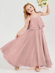 Chiffon Junior Bridesmaid Dresses Long Cascading Skirt Dusty Rose