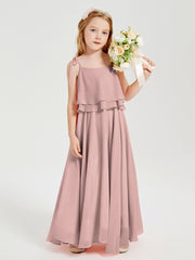 Chiffon Junior Bridesmaid Dresses Long Cascading Skirt Dusty Rose
