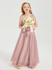 Chiffon Junior Bridesmaid Dresses Long Cascading Skirt Dusty Rose