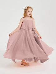 Chiffon Junior Bridesmaid Dresses Long Cascading Skirt Dusty Rose