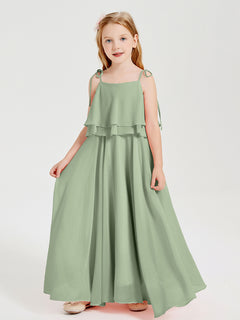 Chiffon Junior Bridesmaid Dresses Long Cascading Skirt Dusty Sage